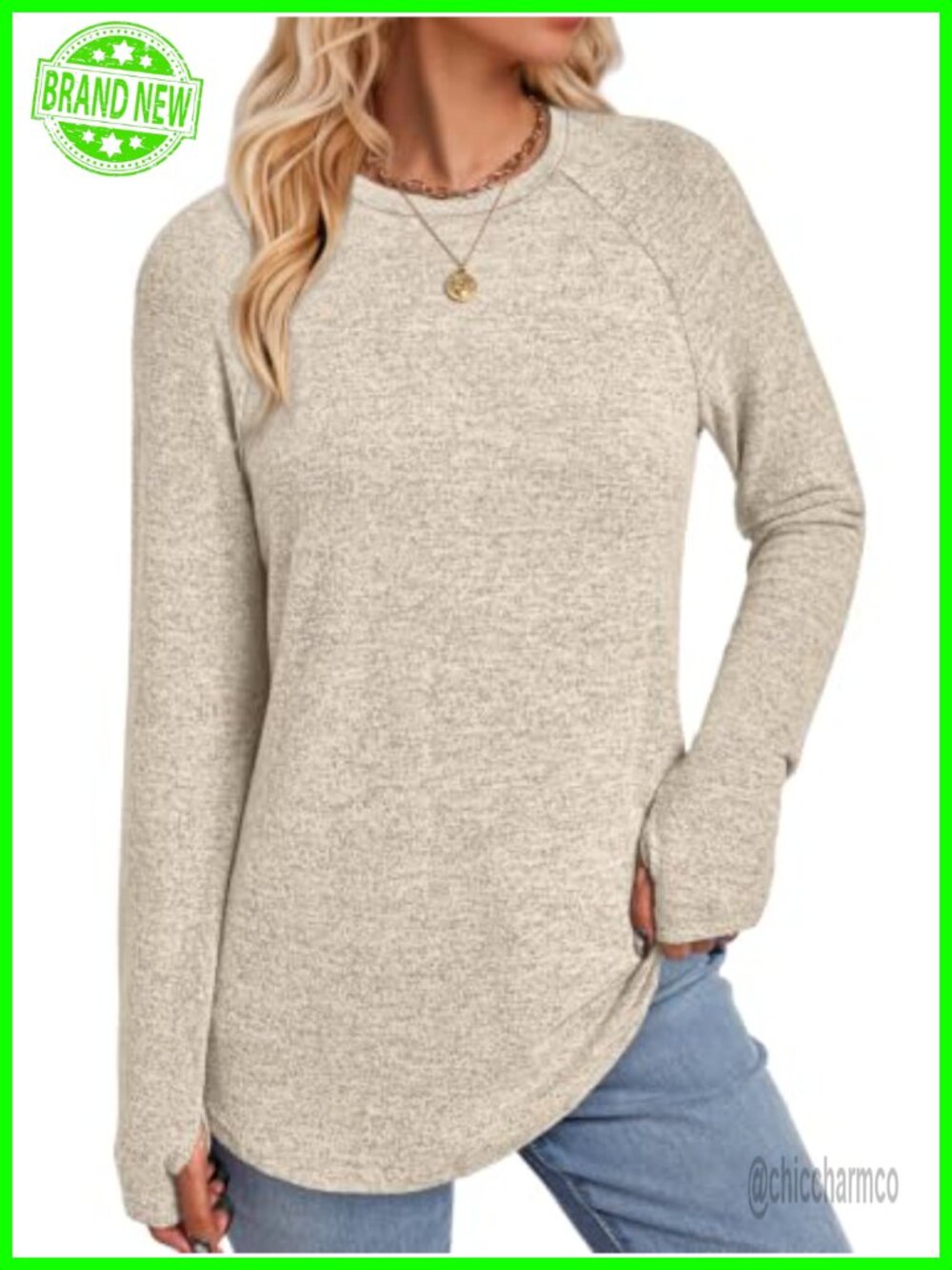 Women's Long Sleeve Tunic Sweater with Thumb Holes Loose Fit
